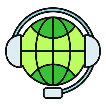 Global customer support icon showing planet wearing headset Illustrazione stock