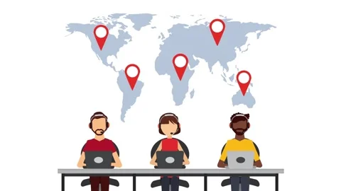 Global customer support team working on laptops with international location.. Video stock 338312595