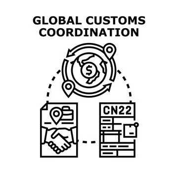 Global customs coordination facilitating international trade process Stock Illustration