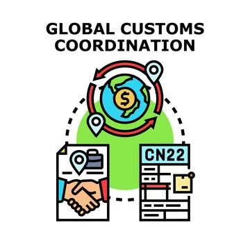 Global customs coordination facilitating international trade process Stock Illustration