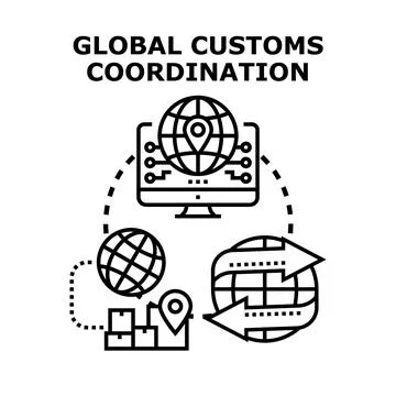 Global customs coordination managing international trade logistics digitally Stock Illustration
