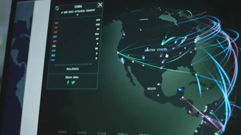 Global cyber attack around the world with planet Earth viewed from space. USA Stock Footage 272595813