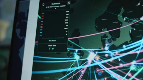 Global cyber attack around the world with planet Earth viewed from space. Europe Stock Footage 272596034
