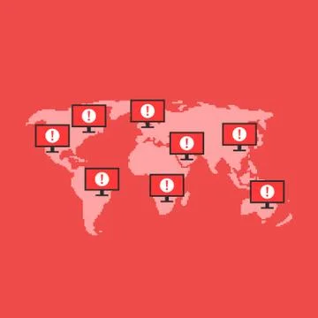 Global cyber attack on computers and systems Stock Illustration