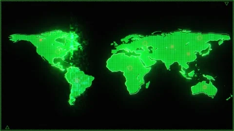 Global Cyber Defense Network Intelligence World Map Stock Footage 341358228