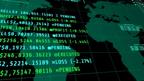 Global Cyber HUD Screen Analyzing Blockchain Transactions and Cyber Botnet Logs Stock Footage 340861809