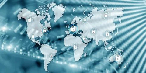Global cyber security concept communication privacy data protection server room Foto stock