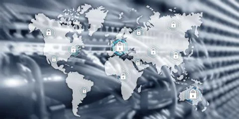 Global cyber security concept communication privacy data protection server room Foto stock