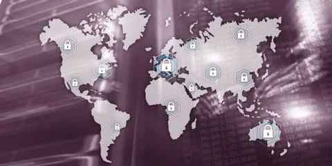 Global cyber security concept communication privacy data protection server room Foto stock