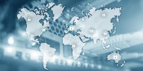 Global cyber security concept communication privacy data protection server room Foto stock
