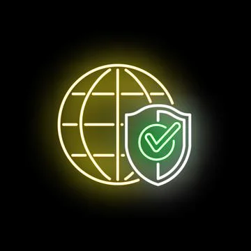 Global cyber security network protection neon light Stock Illustration