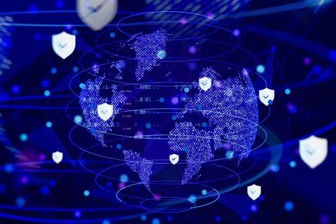 Global cybersecurity and data protection concept. Futuristic international bu 스톡 일러스트