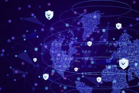 Global cybersecurity and data protection concept. Futuristic international bu 스톡 일러스트