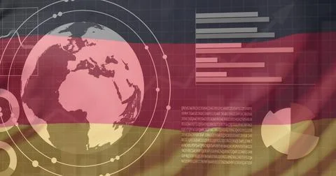 Global data analysis image over German flag background 스톡 사진