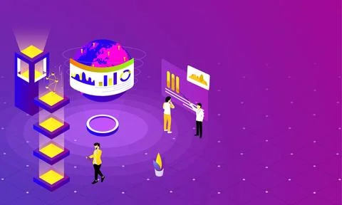 Global Data Analysis  Web template design, Miniature business people analys.. Stock Illustration