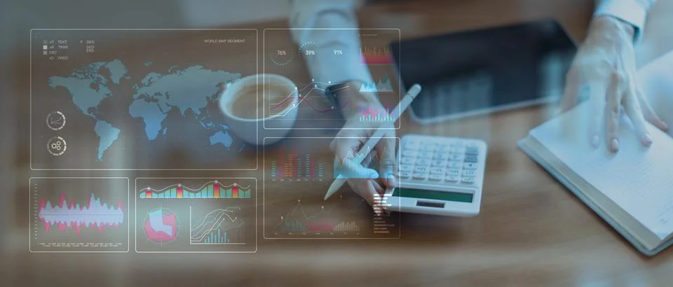Global Data Analytics and Business Intelligence Dashboard Displayed on a Lapt 스톡 사진