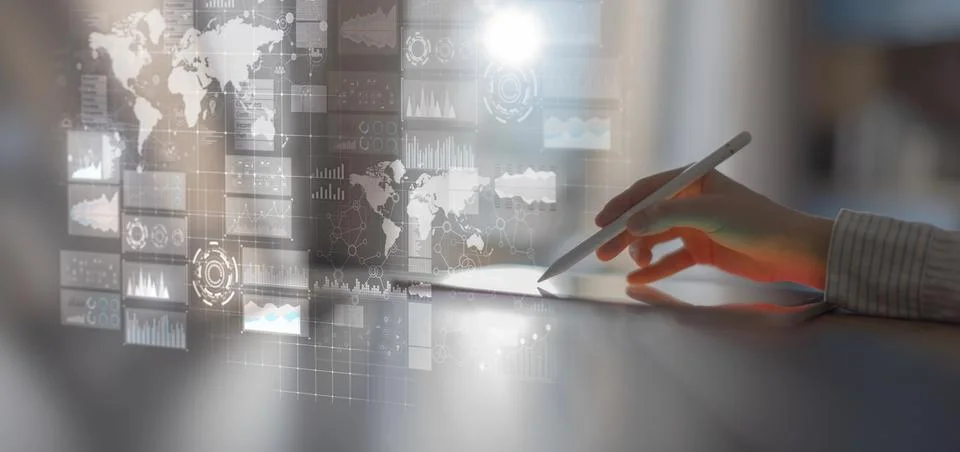 Global Data Analytics and Market Research Displayed on a Digital Tablet Inter Stock Photos