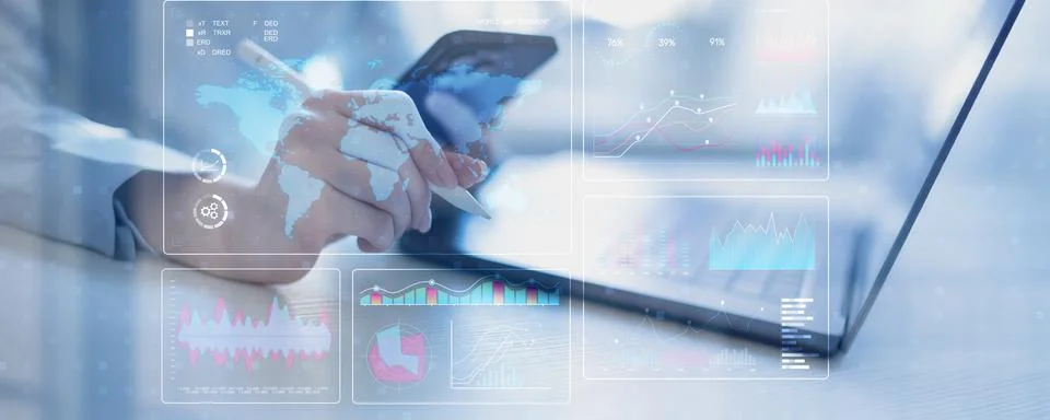 Global Data Analytics and Performance Visualization Dashboard for Business In Stock Photos