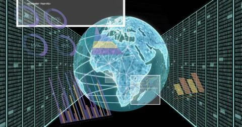 Global data analytics image over digital Earth with charts and graphs Stock Illustration