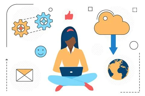 Global data cloud storage source download process Illustrazione stock