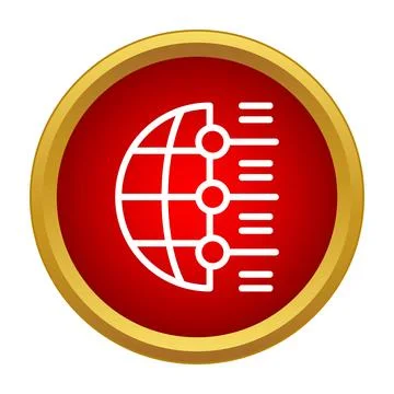Global data connection analytics icon on red button Illustrazione stock