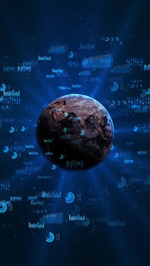 Global Data Earth Digital Analytics Dashboard Futuristic Earth visualization flo Stock Footage 341907203