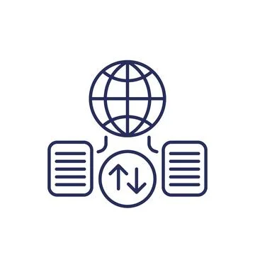 Global data exchange line icon on white 스톡 일러스트