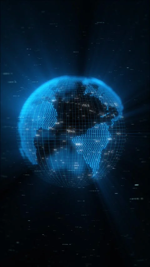 Global data globe finance background blue wire earth sphere, floating numbers, Stock Footage 340526448