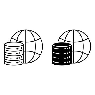 Global Data Icons. Black and White Vector Icons. Database and Planet. Data .. Stock Illustration