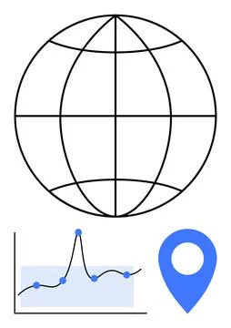 Global Data Insights with Graph, Globe, and Geo-Location Marker Illustrazione stock