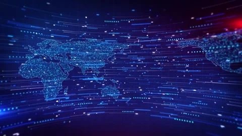 Global Data Map Digital Lines Information Technology High speed data lines over Stock Footage 341904593