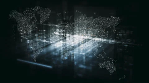 Global data matrix network world map Видео 330385182