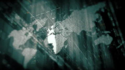 Global data matrix network world map Stockbeeldmateriaal 330385988