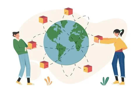 Global Data Network and Distributed System Illustration Stock Illustration