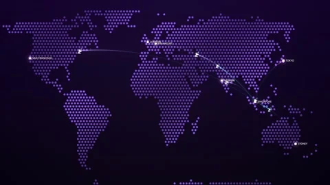 Global Data Network on Cyber Dots Map Stock Footage 341360811