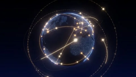 Global data network earth golden connections loop 3D animation seamless loop Stock Footage 341185432