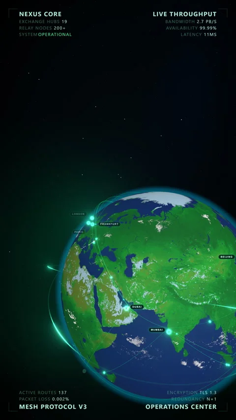 Global Data Network: The Horizon Edge - 4K Vertical 9:16 스톡 동영상 336263072