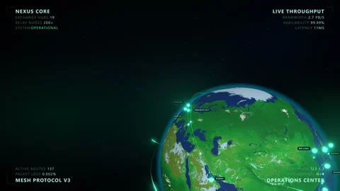Global Data Network: The Horizon Edge - 4K Broadcast 16:9 Stock Footage 336263142