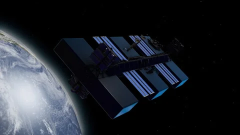 Global Data Network: Satellite Server Array in Outer Space Stock Footage 328491110