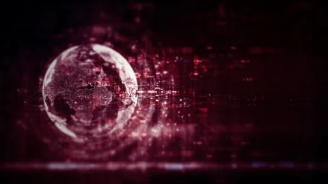 Global data network world map with matrix style grid, glowing HUD interface and Stock Footage 334045873