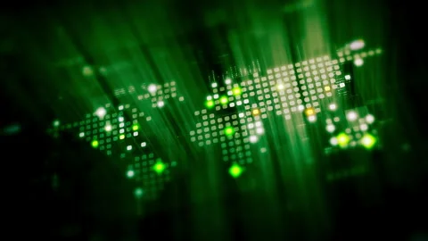 Global data network world map with matrix style grid, glowing HUD interface and Stock Footage 334045986