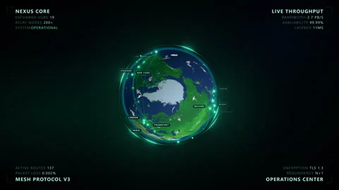 Global Data Network: Zenithal Oversight - 4K Broadcast 16:9 Stock-Footage 336263055