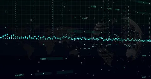 Global data points and numerical values image over world map background Stock Illustration