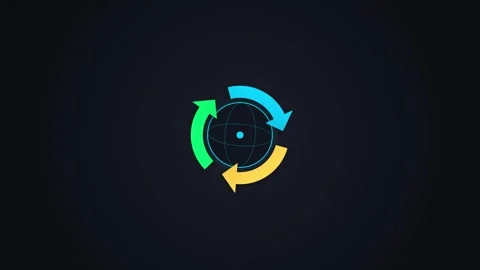 Global Data Processing Animation with Interconnected Rotating Arrows Symbol.. Stock Footage 347067503