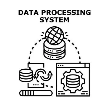 Global data processing system connecting digital information storage Stock Illustration