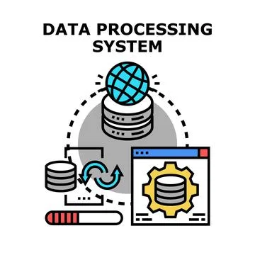 Global data processing system connecting digital information storage Stock Illustration