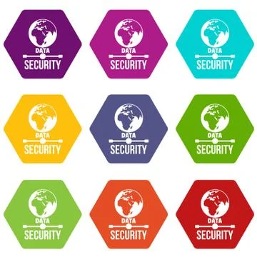Global data security icons set 9 vector Illustrazione stock