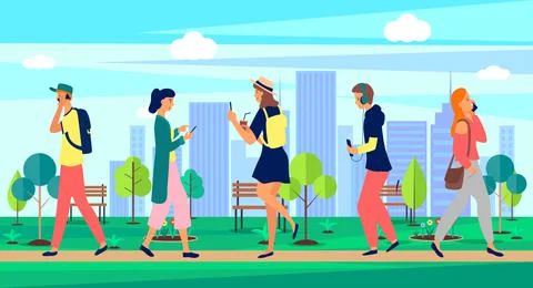 Global data sharing concept with of young people using mobile smartphone for Stock Illustration