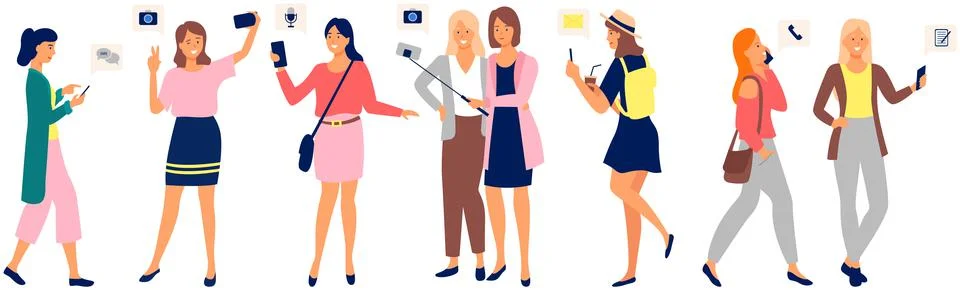 Global data sharing concept with of young people using mobile smartphone for Stock Illustration