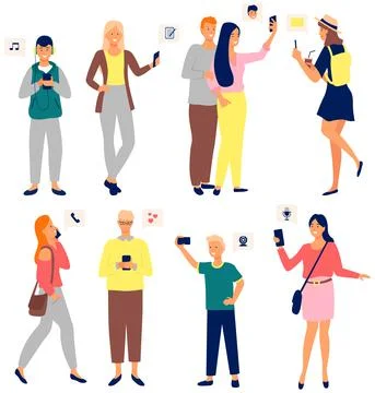 Global data sharing concept with of young people using mobile smartphone for Stock Illustration